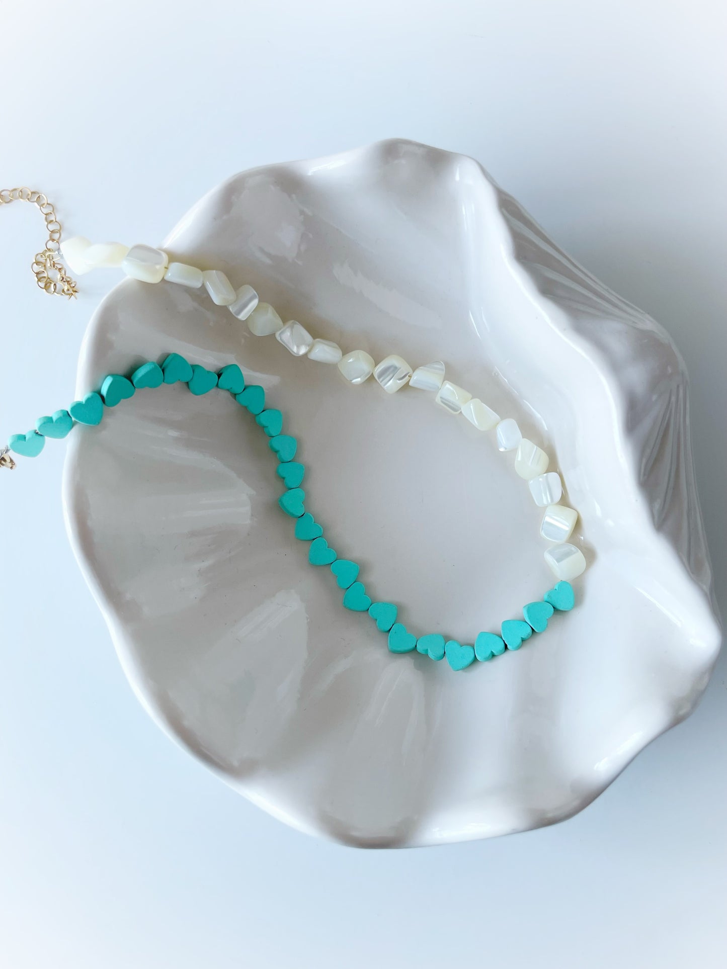 White & Blue Hearts Necklace
