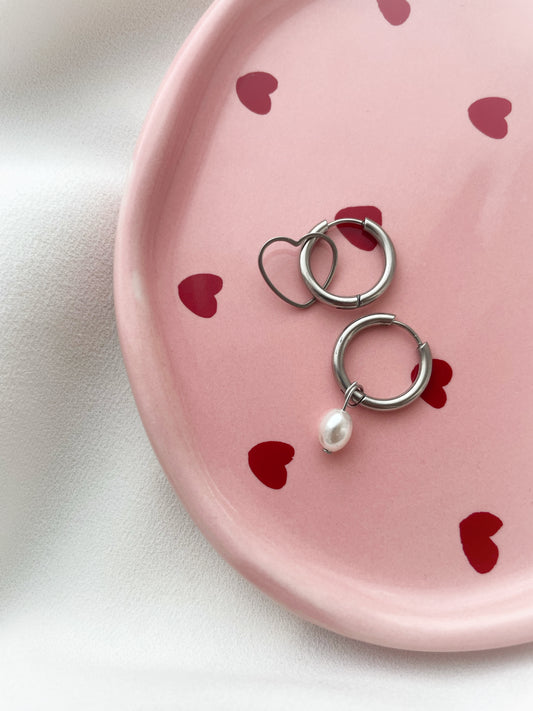 Silver Heart Hoops