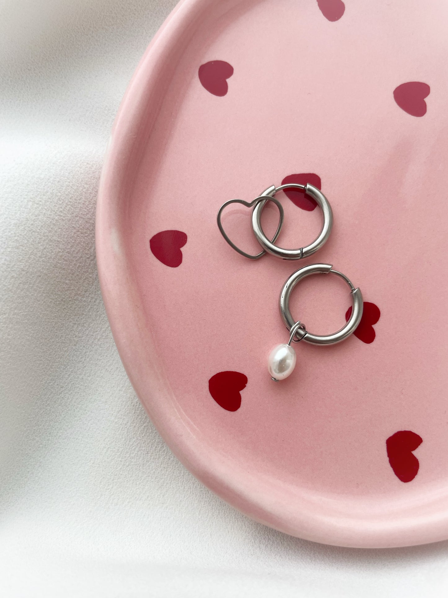 Silver Heart Hoops