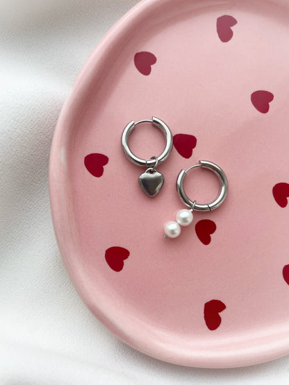 Silver Heart Hoops